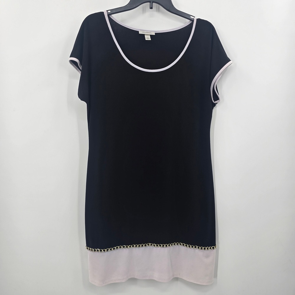 Dressbarn Dress Womens 12 Black Colorblock Chain Detail Short Sleeve 1990's